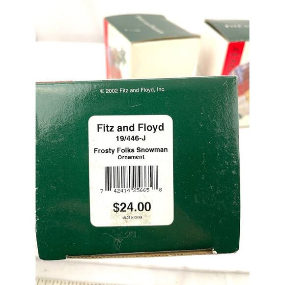Fitz and Floyd 2002 Frosty Folks Snowman Christmas Ornament w/ Box Lot of 4 - Picture 4 of 6